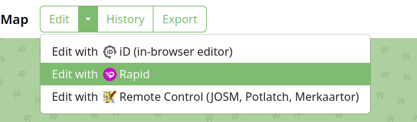 Navbar screenshot, highlighting Rapid editor option