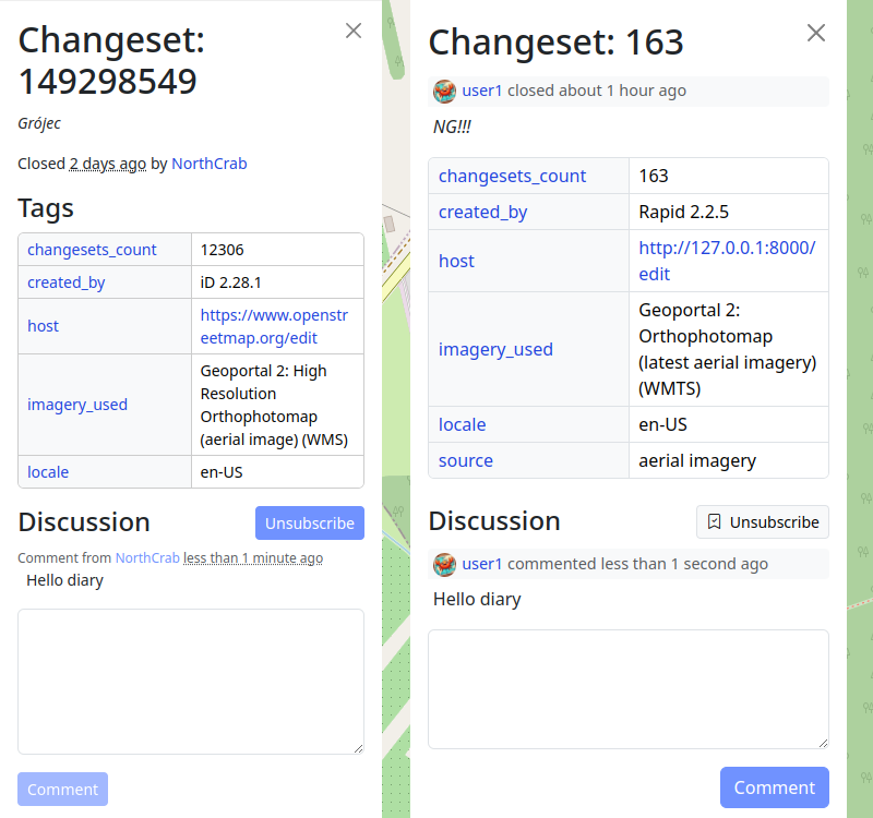 Changeset sidebar comparison screenshot, showcasing simplified and refreshed UI