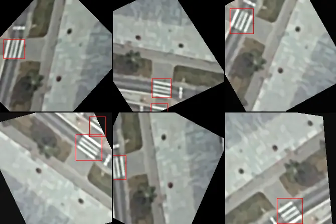 The same crossing augmented in various ways, with a bounding box overlay