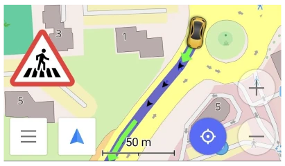 Alerts are displayed in the lower left corner of the app during navigation
